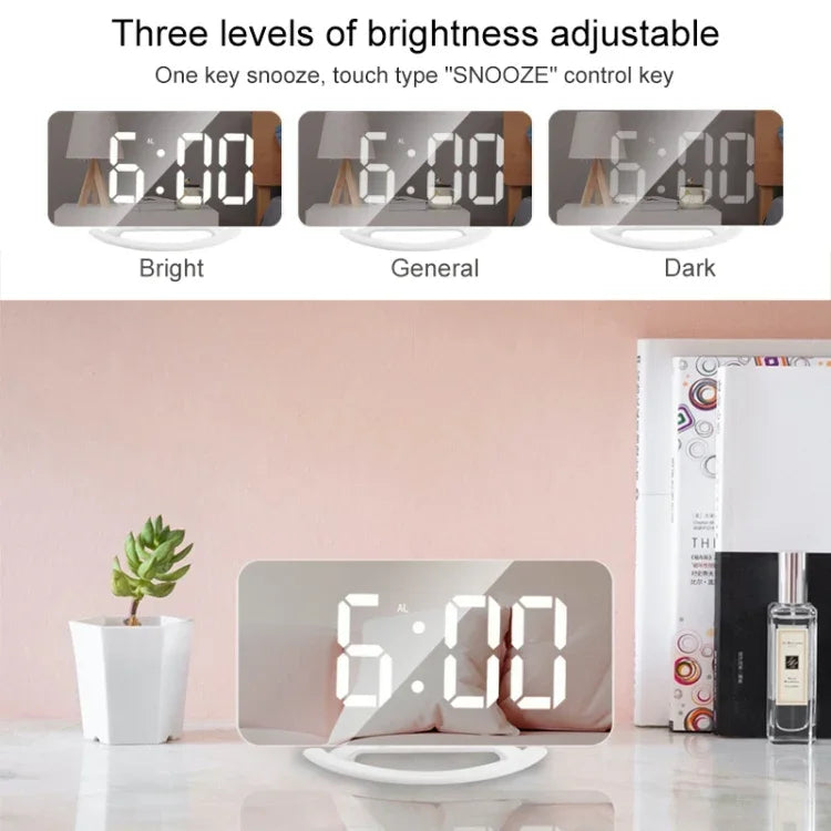 TS-8201-W Miroir de maquillage LED multifonctionnel Horloge de bureau Alarme électronique photosensible automatique