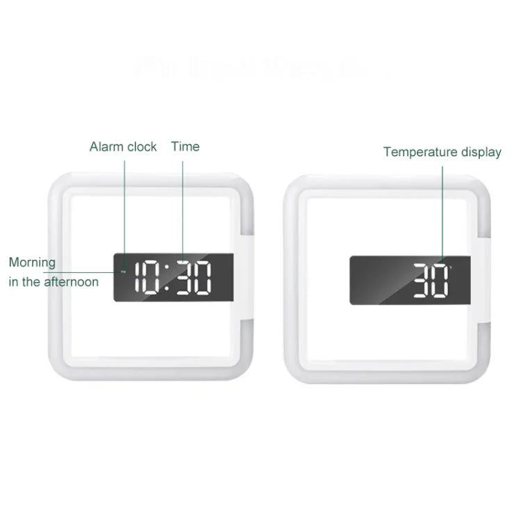 TS-S28-W Horloge Murale Creuse à LED Multifonctionnelle Carrée, Thermomètre Numérique RGB, Réveil, Horloge Thermomètre RGB
