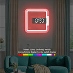 TS-S28-W Horloge Murale Creuse à LED Multifonctionnelle Carrée, Thermomètre Numérique RGB, Réveil, Horloge Thermomètre RGB
