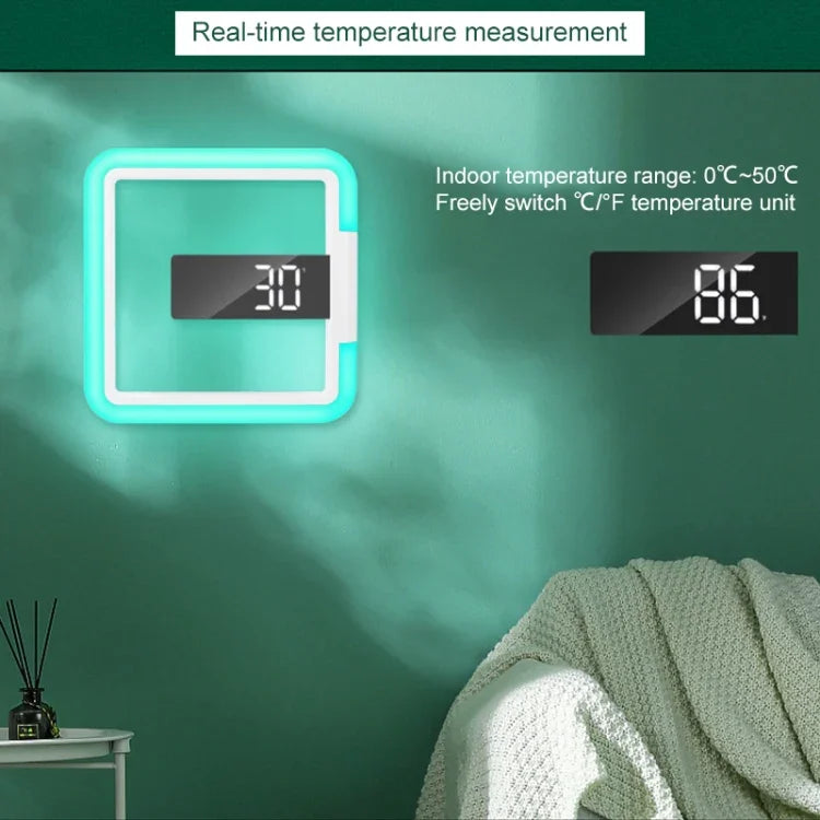 TS-S28-W Horloge Murale Creuse à LED Multifonctionnelle Carrée, Thermomètre Numérique RGB, Réveil, Horloge Thermomètre RGB