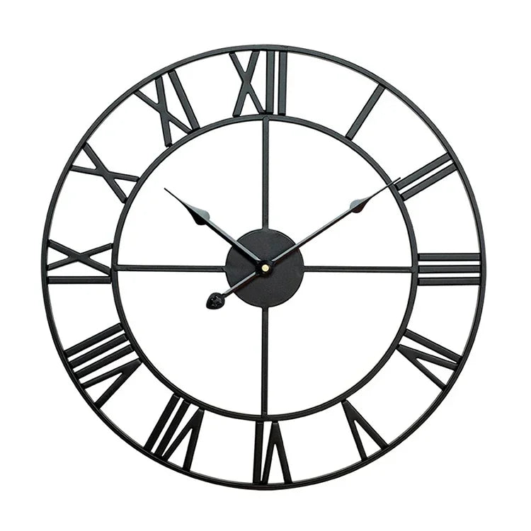 Horloge Murale Décorative Silencieuse en Fer Rond à Chiffres Romains Rétro 45cm, 45cm