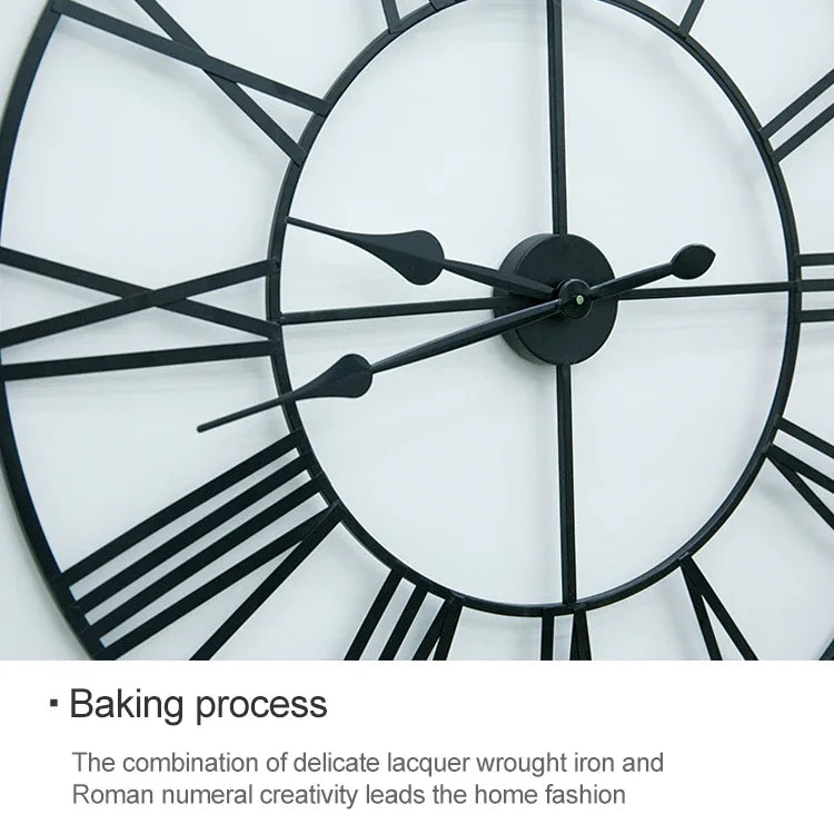 Horloge Murale Décorative Silencieuse en Fer Rond à Chiffres Romains Rétro 45cm, 45cm