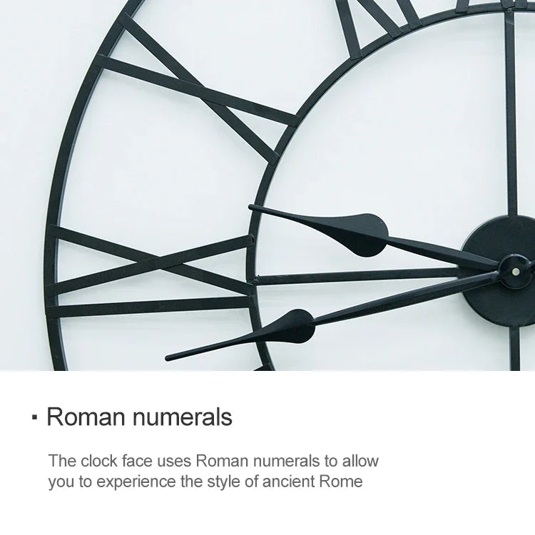 Horloge Murale Décorative Silencieuse en Fer Rond à Chiffres Romains Rétro 45cm, 45cm