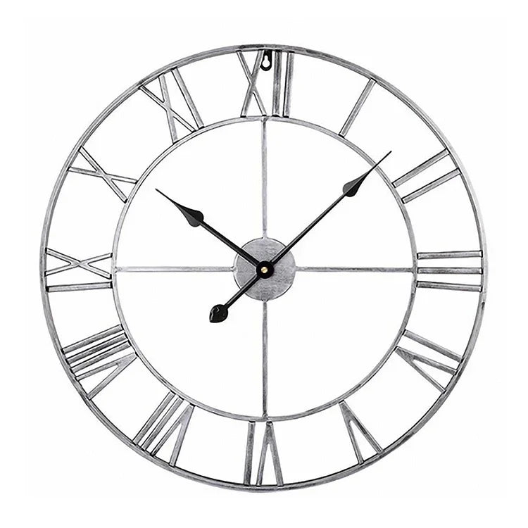 Horloge Murale Décorative Silencieuse en Fer Rond à Chiffres Romains Rétro 45cm, 45cm