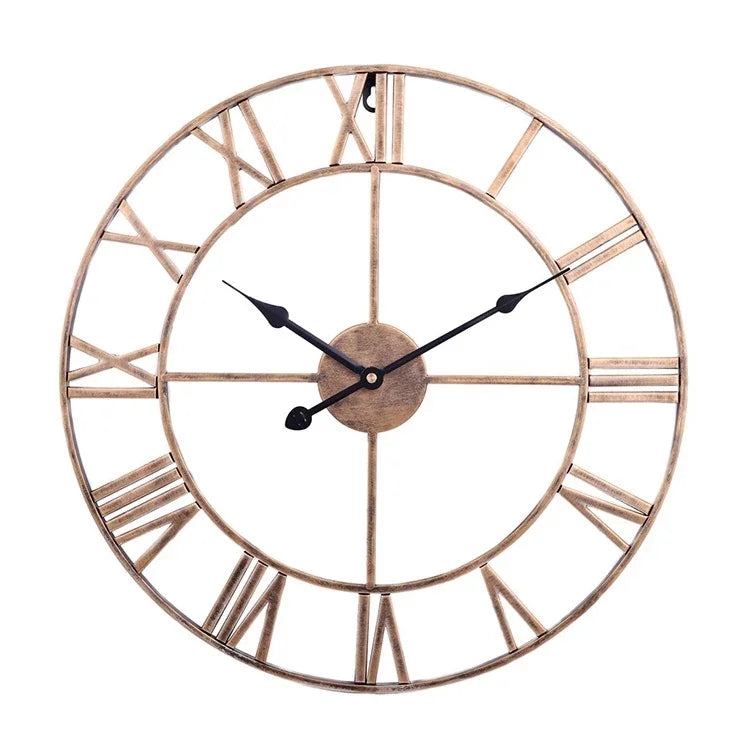Horloge Murale Décorative Silencieuse en Fer Rond à Chiffres Romains Rétro 45cm, 45cm