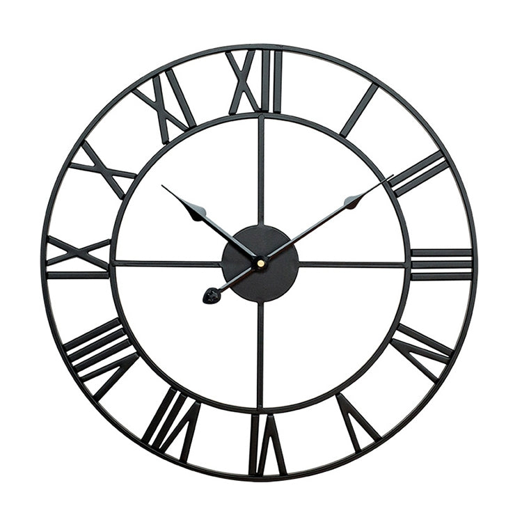 Horloge murale décorative ronde rétro silencieuse en fer avec chiffres romains pour salon 60cm (Blanc), 50cm