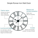 Horloge murale décorative ronde rétro silencieuse en fer avec chiffres romains pour salon 60cm (Blanc), 50cm