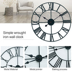 Horloge murale décorative ronde rétro silencieuse en fer avec chiffres romains pour salon 60cm (Blanc), 50cm