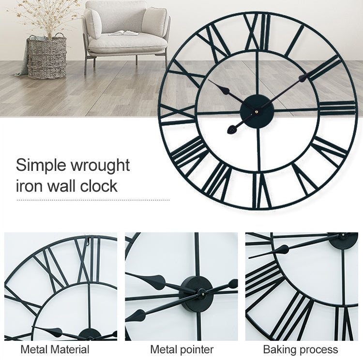 Horloge murale décorative ronde rétro silencieuse en fer avec chiffres romains pour salon 60cm (Blanc), 50cm