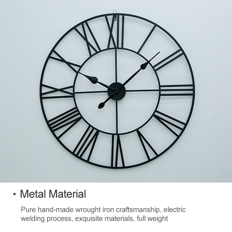 Horloge murale décorative ronde rétro silencieuse en fer avec chiffres romains pour salon 60cm (Blanc), 50cm