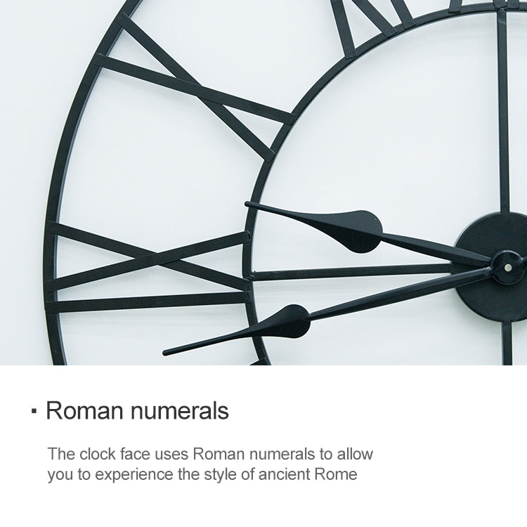 Horloge murale décorative ronde rétro silencieuse en fer avec chiffres romains pour salon 60cm (Blanc), 50cm