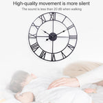 Horloge murale décorative ronde rétro silencieuse en fer avec chiffres romains pour salon 60cm (Blanc), 50cm