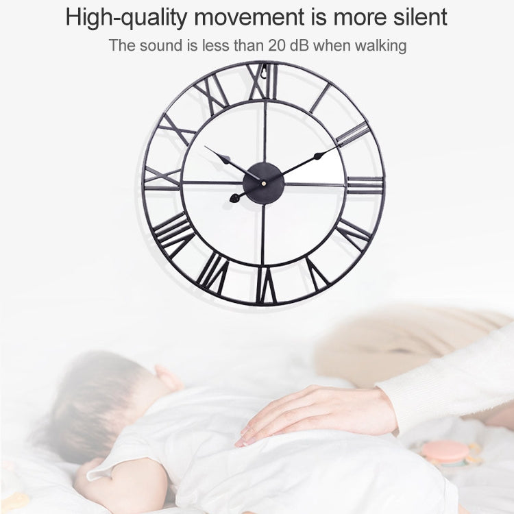 Horloge murale décorative ronde rétro silencieuse en fer avec chiffres romains pour salon 60cm (Blanc), 50cm