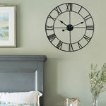Horloge murale décorative ronde rétro silencieuse en fer avec chiffres romains pour salon 60cm (Blanc), 50cm