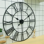 Horloge murale décorative ronde rétro silencieuse en fer avec chiffres romains pour salon 60cm (Blanc), 50cm