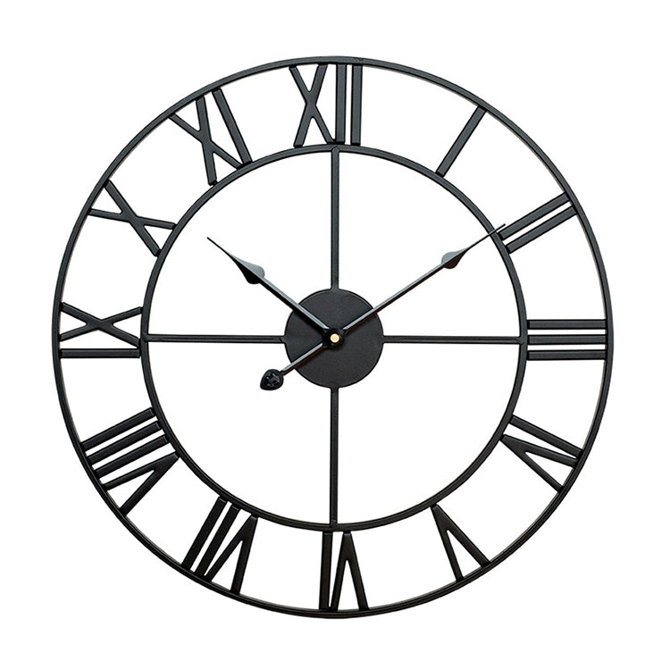 Horloge murale décorative ronde rétro silencieuse en fer avec chiffres romains pour salon 60cm (Blanc), 50cm