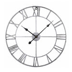 Horloge murale décorative ronde rétro silencieuse en fer avec chiffres romains pour salon 60cm (Blanc), 50cm