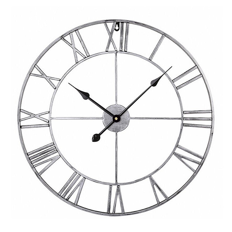 Horloge murale décorative ronde rétro silencieuse en fer avec chiffres romains pour salon 60cm (Blanc), 50cm