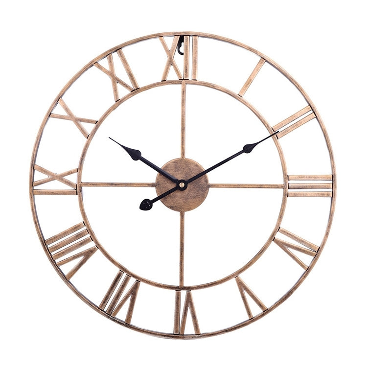 Horloge murale décorative ronde rétro silencieuse en fer avec chiffres romains pour salon 60cm (Blanc), 50cm