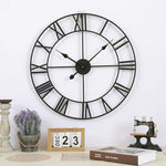 Horloge murale décorative silencieuse ronde en fer avec chiffres romains pour salon rétro, 80cm