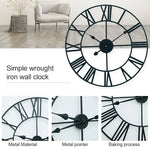 Horloge murale décorative silencieuse ronde en fer avec chiffres romains pour salon rétro, 80cm