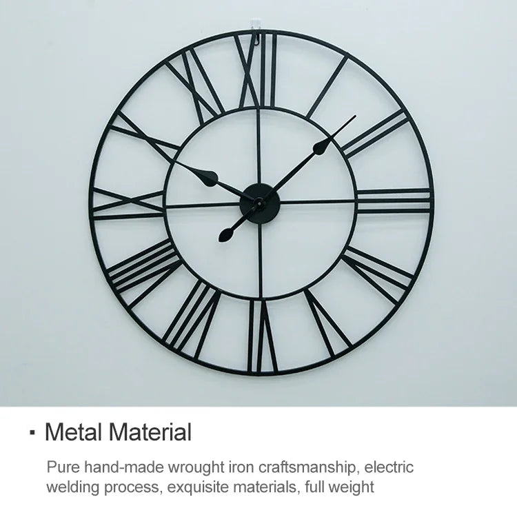 Horloge murale décorative silencieuse ronde en fer avec chiffres romains pour salon rétro, 80cm