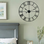 Horloge murale décorative silencieuse ronde en fer avec chiffres romains pour salon rétro, 80cm