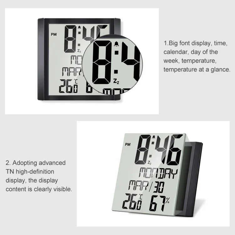 TS-8608 Horloge grand écran multifonction Thermomètre hygromètre créatif pour la maison, TS-8608