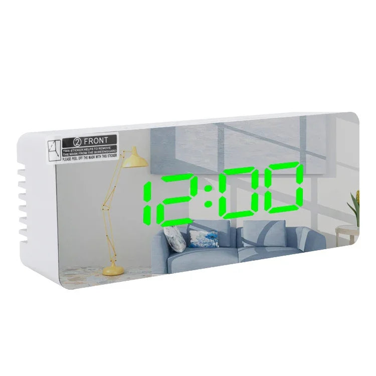 TS-S69-R Horloge LED multifonctionnelle avec alarme, double mode d'alimentation (piles/secteur), miroir de maquillage, TS-S69-G, TS-S69-HW