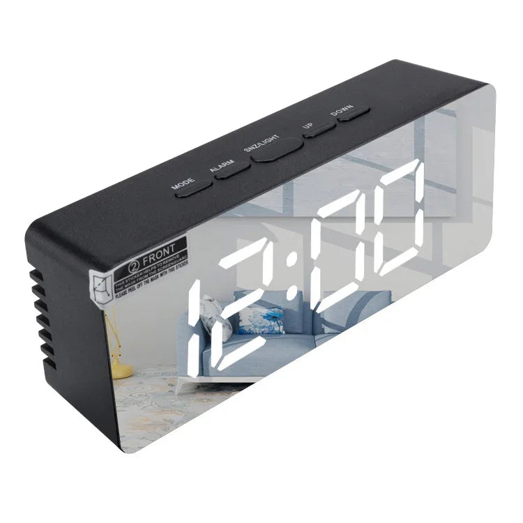 TS-S69-R Horloge LED multifonctionnelle avec alarme, double mode d'alimentation (piles/secteur), miroir de maquillage, TS-S69-G, TS-S69-HW
