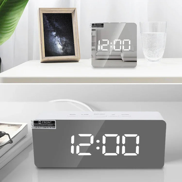 TS-S69-R Horloge LED multifonctionnelle avec alarme, double mode d'alimentation (piles/secteur), miroir de maquillage, TS-S69-G, TS-S69-HW