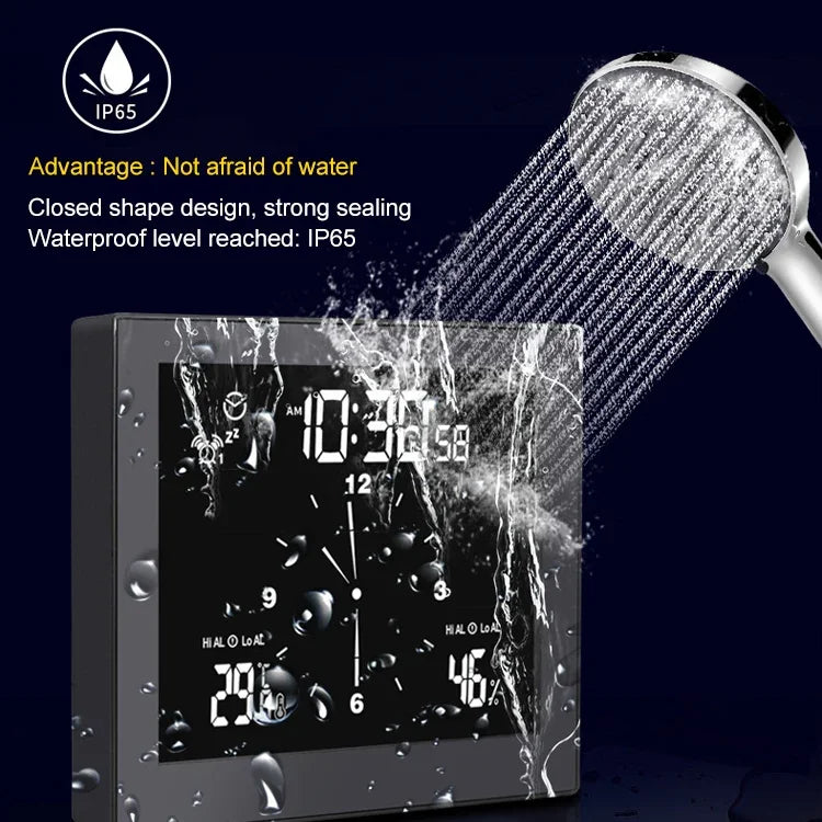 TS-WP10-W Horloge murale étanche pour salle de bain Minuteur Thermomètre Hygromètre domestique, TS-WP10-W, TS-WP10-B
