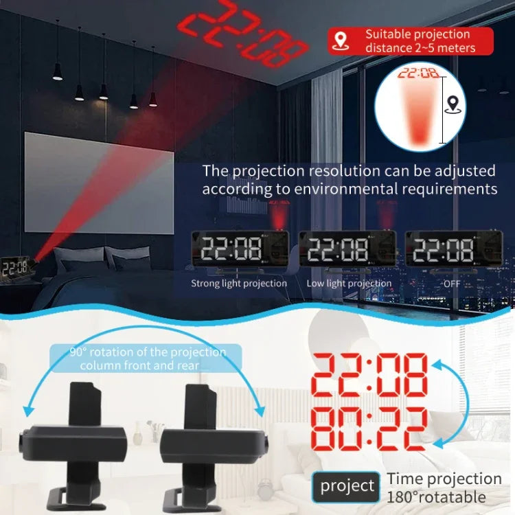Réveil numérique TS-9210 avec projection miroir, affichage de l'heure et projection, TS-9210