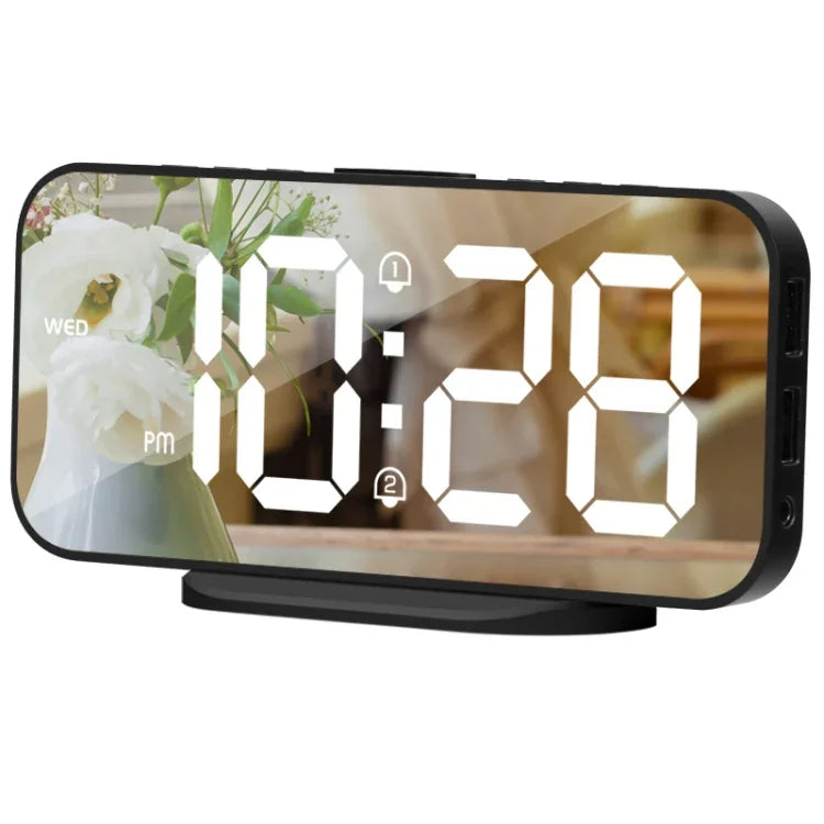 Réveil miroir LED 8821 à double usage avec fonction snooze, 8821 (Noir), 8821 (Blanc)