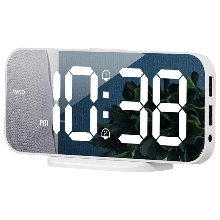 Réveil miroir LED 8821 à double usage avec fonction snooze, 8821 (Noir), 8821 (Blanc)