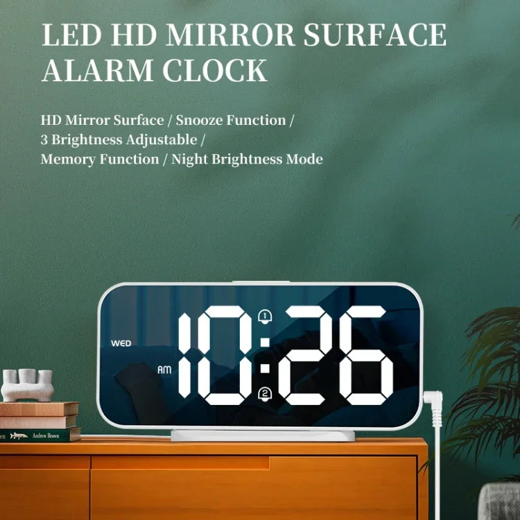 Réveil miroir LED 8821 à double usage avec fonction snooze, 8821 (Noir), 8821 (Blanc)