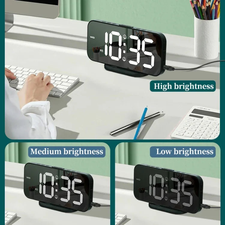 Réveil miroir LED 8821 à double usage avec fonction snooze, 8821 (Noir), 8821 (Blanc)