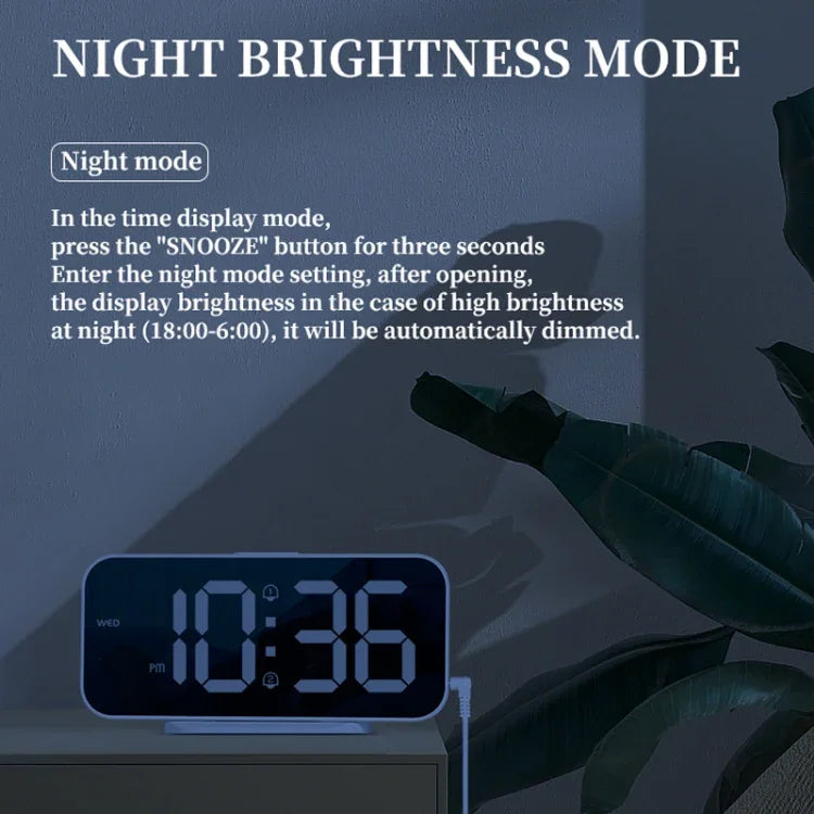 Réveil miroir LED 8821 à double usage avec fonction snooze, 8821 (Noir), 8821 (Blanc)