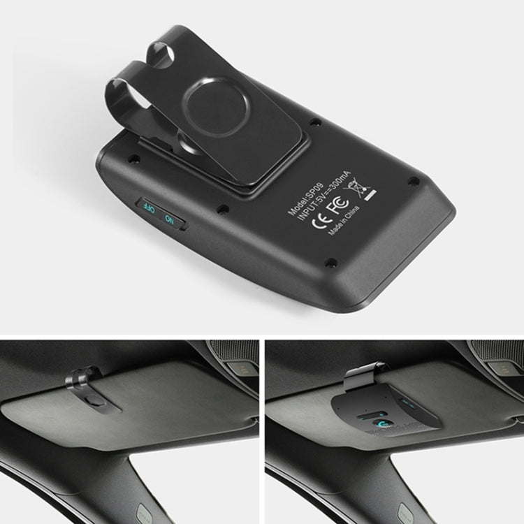 Kit mains libres voiture SP09 Bluetooth sans fil multipoint V4.2, haut-parleur, support lecture vocale & capteur de vibration