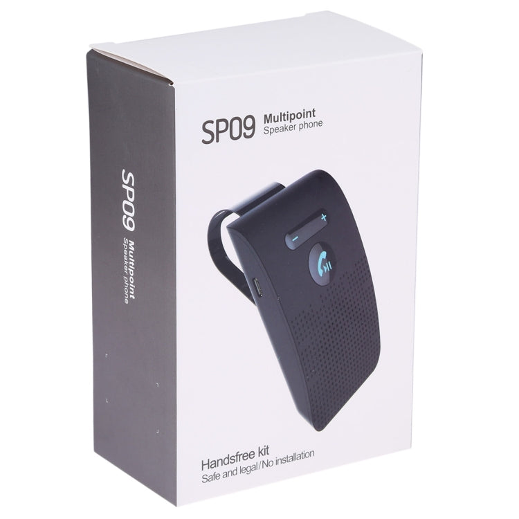 Kit mains libres voiture SP09 Bluetooth sans fil multipoint V4.2, haut-parleur, support lecture vocale & capteur de vibration
