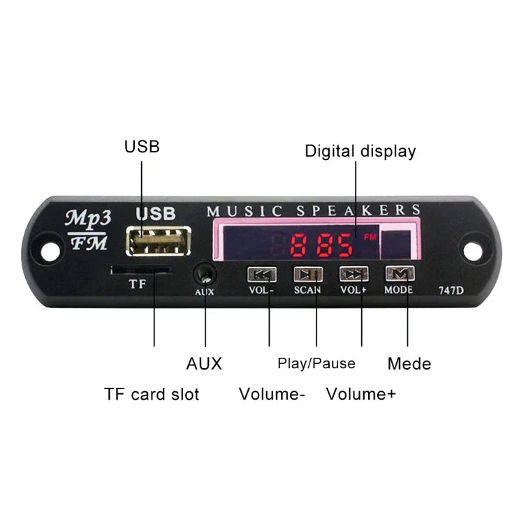 Platine décodeur audio MP3 12 V pour voiture, radio FM, TF, USB, AUX 3,5 mm, sans Bluetooth ni enregistrement, sans Bluetooth ni enregistrement