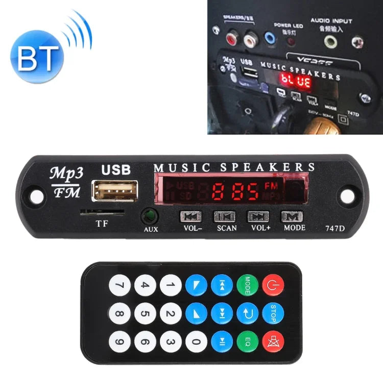 Décodeur de lecteur MP3 Bluetooth audio 12 V pour voiture, carte radio FM TF USB 3,5 mm AUX, sans enregistrement, sans enregistrement