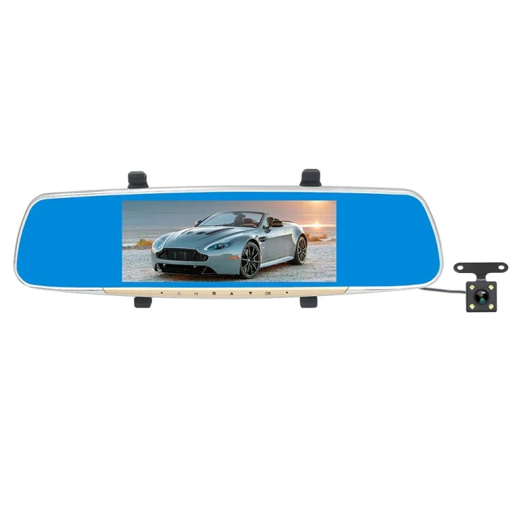 Enregistreur voiture V100 avec écran tactile LCD 7 pouces, miroir de vue arrière avec caméra séparée, angle de vue large 170 degrés, support vision nocturne / enregistrement en boucle / détection de mouvement / capteur G / carte TF, 7 pouces