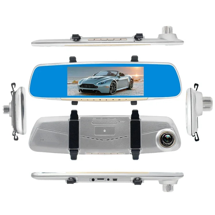 Enregistreur voiture V100 avec écran tactile LCD 7 pouces, miroir de vue arrière avec caméra séparée, angle de vue large 170 degrés, support vision nocturne / enregistrement en boucle / détection de mouvement / capteur G / carte TF, 7 pouces