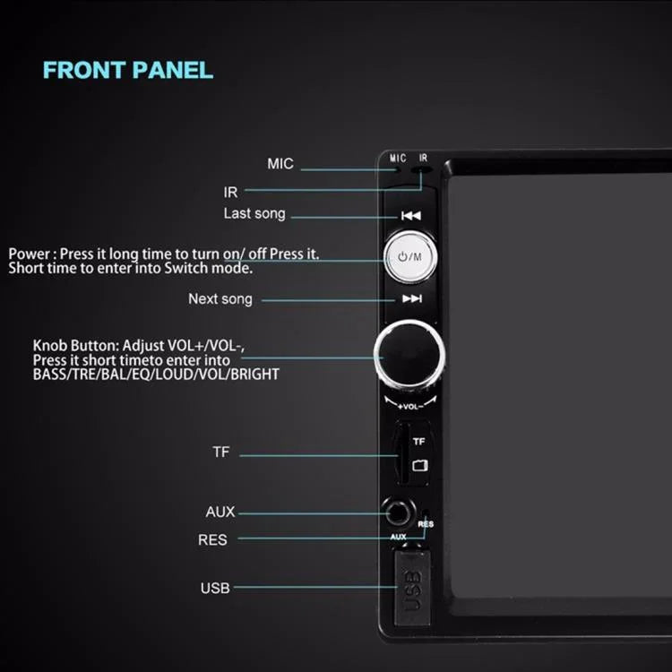 7010B HD 2 Din 7 pouces Autoradio Bluetooth Récepteur Lecteur MP5, Support FM & USB & Carte TF, 7010B