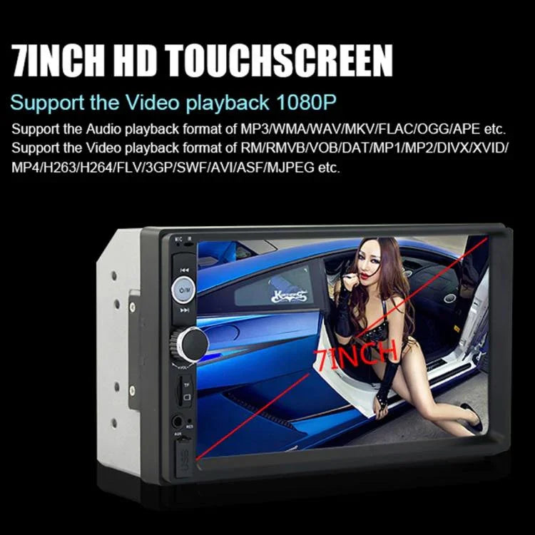 7010B HD 2 Din 7 pouces Autoradio Bluetooth Récepteur Lecteur MP5, Support FM & USB & Carte TF, 7010B