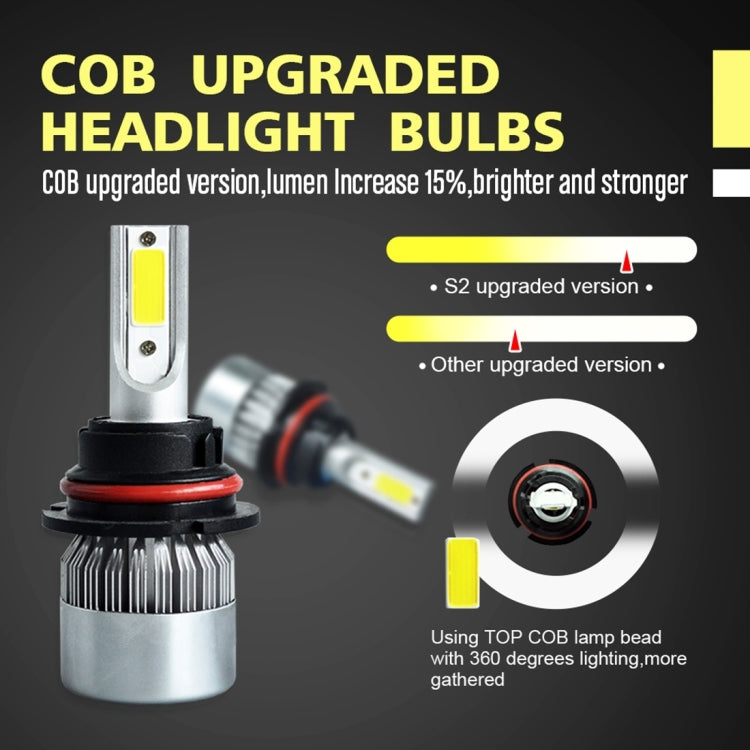 2pcs 9007 18W 1800LM 6000K Waterproof IP68 Car Auto LED Headlight with 2 COB LED Lamps, DC 9-36V, 9007