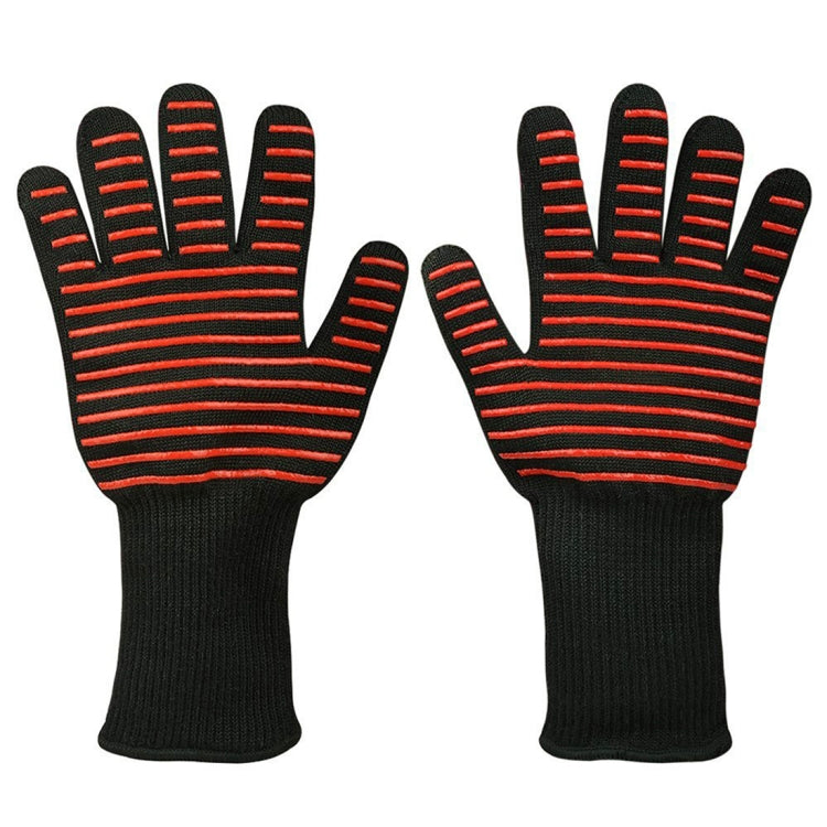 Gants de protection en silicone coton pour cuisine et micro-ondes, résistance aux hautes températures : 500 degrés C, longueur : 32 cm, Deyan, rayure rouge Deyan