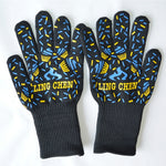 Gants de protection en silicone coton pour cuisine et micro-ondes, résistance aux hautes températures : 500 degrés C, longueur : 32 cm, Deyan, rayure rouge Deyan