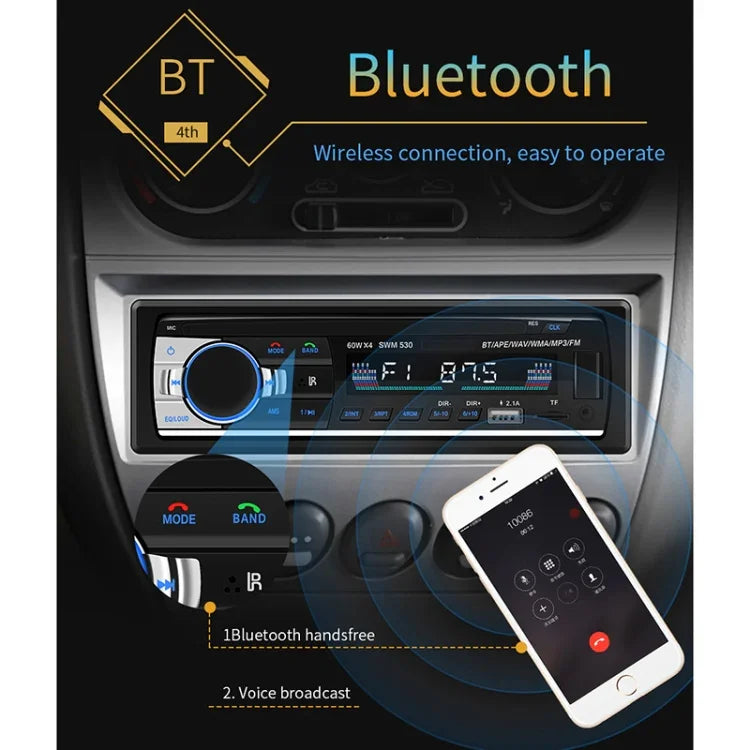 SWM-530 Autoradio universel 12 V avec double chargeur USB, lecteur MP3, support FM et Bluetooth avec télécommande, SWM-530